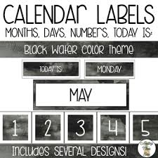 Pocket Chart Calendar Labels Black Watercolor Theme