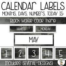 pocket chart calendar labels black watercolor theme