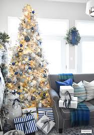 5 out of 5 stars (167) 167. Flocked Christmas Tree Decor Blue Silver Gold Citrineliving