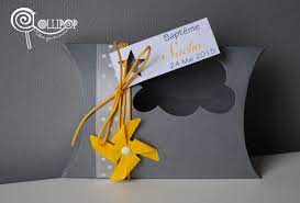 Boite A Dragees Theme Nuage Grise Et Moulin A Vent Jaune Cadeau De Idee Deco Bapteme Boite Dragees Bapteme Deco Bapteme Garcon