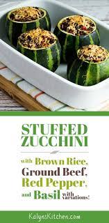I Love To Use The Round 8 Ball Zucchini For These Stuffed Zucchini With Brown Rice Ground Beef Red Peppe Summer Squash Recipes Best Zucchini Recipes Zucchini