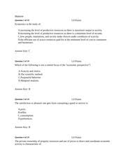 Tests Answers Midterm Question 1 Of 19 5 0 Points Economics Is The Study Of A Increasing The Level Of Productive Resources So There Is Maximum Course Hero