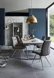 Get A Modern Minimalist Look With The Halmstad Dining Table Hix Chairs Grey Gold And Dark Du Minimalist Dining Room Elegant Dining Room Dining Room Design