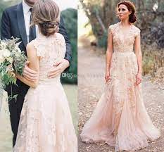 Wholesale Cheap A Line Wedding Dresses Online 2014 Spring Summer Find Best Deep V Cap Sl Sheer Wedding Dress Pink Wedding Dresses Lace Wedding Dress Vintage