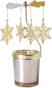Amazon Com Holibanna Rotating Candlestick Christmas Carousel Spinning Tea Light Gold Candle Holder Snowflake Gold Home Kitchen