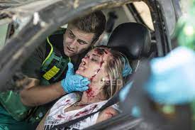Every day, people are hurt in car accidents due to someone else's negligence. Paramedic Helping Car Crash Victim After Accident Expertise Woman Stock Photo 173602662