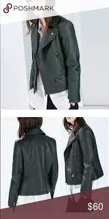 Zara Faux Leather Dark Green Jacket Gorgeous Zara Small Forest Green Faux Leather Jacket Animal Friendly Dark Green Jacket Jackets Green Faux Leather Jacket