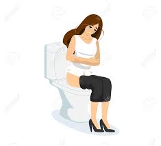 Woman Pissing Or Pooping In WC. Girl With Diarrhea Or Constipation Sitting  On Toilet Bowl In Lavatory. Female Person Suffering From Cystitis Or  Hemorrhoids. Medicine Concept Vector Eps Illustration 로열티 무료 사진,