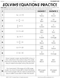 Solve equations and color picture. Solving Equations Coloring Worksheets By Lindsay Perro Tpt