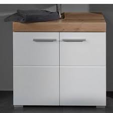 Waschbeckenschränke mit schubladen bieten viel stauraum für kleine kosmetikdöschen ein modern eingerichtetes bad rundest du mit einem waschbeckenunterschrank mit weißen oder grauen fronten in hochglanz ab. Waschbeckenunterschrank Amanda Weiss Hochglanz Asteiche Nb 2 Turen 1 Boden Badmobel Wohnen Mobel Jahnichen Center Gmbh