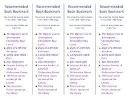 Recommended Book Bookmark Based On Lexile Level 1050 1200 By Margaret Overbagh