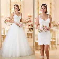 Custom Made 2016 Lace Tulle Spaghetti Straps Zipper See Through Back 2 In 1 Wedding Dresse Wedding Dresses Detachable Wedding Dress Convertible Wedding Dresses