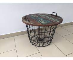 Dank ihrer hohen qualität, sind die beistelltische mit. Couchtisch Korb Beistelltisch Schwarz Metall Massivholz Durchmesser 60 Cm