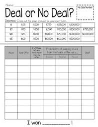 Deal Or No Deal Recording Sheet Probability Freebie Recording Sheets Teaching Math Probability