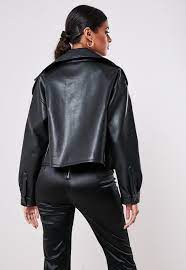 Petite Black Faux Leather Trench Style Crop Jacket Sponsored Faux Paid Leather Petite Cropped Biker Jacket Coats Jackets Women Jackets