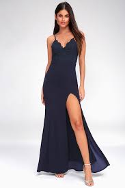 Leandra Navy Blue Lace Maxi Dress
