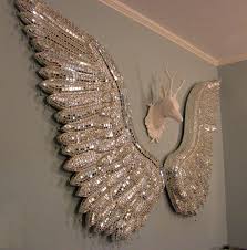Project Two Large Sculptural Silver Wings Dimensions Each Wing Approx 42 L X 22 W Materials Parti Angel Wings Wall Decor Angel Wings Decor Diy Angel Wings