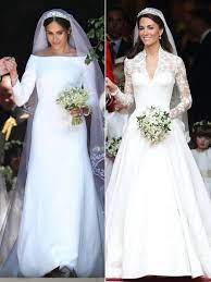 Princess Brides A Side By Side Comparison Of Meghan Markle And Kate Middleton S Wedding Gowns Royal Wedding Gowns Kate Wedding Dress Princess Diana Wedding Dress