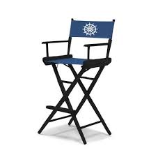 Telescope Casual World Famous Bar Height Director Chair Black Finish With Marine Blue And White Motif Cover Directors Chair Rustic Chair Famous Chair