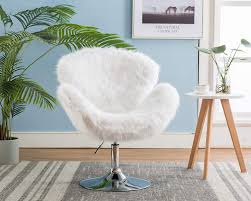 Living room rocking chairs and swivel chairs provide you a comfortable and sytlish way to catch up on your favorite tv show, your latest rental from the library or a nice power nap. Amazon Com Cimoo White Makeup Vanity Chair Cute Furry Home Office Chair With Back Arms Fluffy Swivel Accent Chair For Girls Bedroom Living Room White Long Fur Kitchen Dining