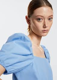 MANGO Puffed Sleeves Cotton Dress