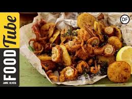 Jamie S Crispy Fried Squid Squid Recipes Jamie Oliver Recipes Calamari Recipes