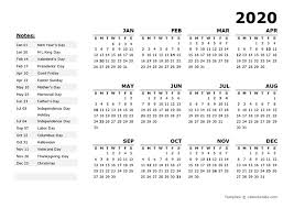2020 Year Calendar Template With Us Holidays Free Printable Templates Calendar Template Printable Yearly Calendar Yearly Calendar Template