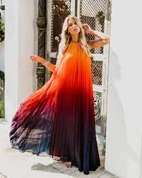 Fiji Pleated Ombre Halter Maxi Dress Sunset Plum Ombre Maxi Dress Halter Maxi Dresses Maxi Dress