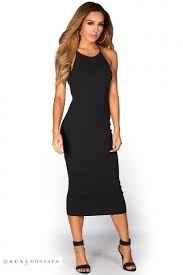 Gabby Black Casual Ribbed Crisscross Halter Bodycon Midi Dress With Images Black Dresses Classy Midi Dress Bodycon Dresses