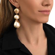 Lucy cotton pearls and gold-plated metal drop sleeper earrings