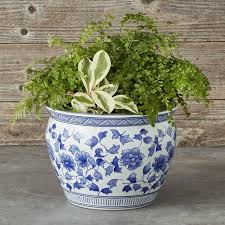 Blue & White Ceramic Planter, Large | Williams Sonoma