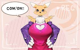 104849 - safe, artist:lemonbizate, fictional species, renamon, anthro,  digimon, 2020, armwear, black nose, body markings, boob window, breasts,  claws, cleavage, clothes, dialogue, dress, ears, eyebrows, eyelashes,  eyeshadow, facial markings, female ...
