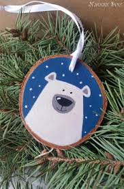 Handpainted Polar Bear Wood Slice Ornament Two Sided Write Your Own Message Xmas Crafts Wood Christmas Ornaments Christmas Ornament Crafts