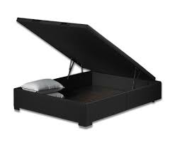 Lit coffre pour adulte de grande qualité avec rangement dissimulé sous le lit, un lit complet avec chevets et tête de lit design éclairée, ce lit dispose d'un couchage 160x200 en bois original et déco grise et noir métal. Root Simmons Coffre Look Cuir Noir 180x200 King Size Ferme La Compagnie Du Lit