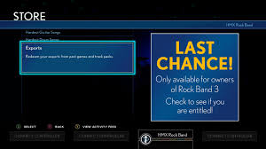 A redeemable code that allows the player access to these songs is included with new copies of the game, except for the wii version, where no code is required. Rock Band On Twitter On December 1st The Rock Band 3 Export Is Expiring We Know It S A Bummer But You Still Have Time To Purchase An Export Key If You Have Owned And Played Rock Band 3 On The Same Console Family Or Profile And Want To Export A