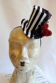 Black And White Striped Top Hat Tim Burton Mini Top Hat Voodoo Heart Gothic Fascinator Black White Striped Mini Hat Halloween Costume Hat Made To Order Mini Top Hat Halloween Costume Hats Top Hat