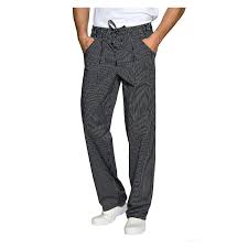 Pantalone unisex regolabile in vita con coulisse 65% poliestere 35% cotone 150gr/m2 colore: Pantalone Unisex Da Lavoro Con Elastico In Vita Gessato Nero Per Cuochi Chef Pasticceri Isacco