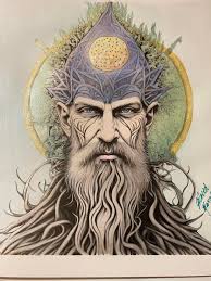 From Myths, Magic & Monsters Book I'm not happy with this… his hat is  weird. Lol. Oh well…. Gudrun Hall Watercolours 💛🤎💙