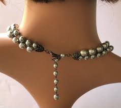 Vintage Miriam Haskell Silver Gray Baroque Pearl Necklace Double Strand  Signed