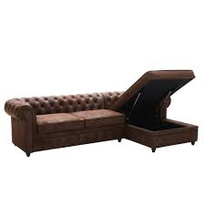 Ces canapés convertibles sont disponibless dans. Canape D Angle Droit Convertible 5 Places En Suedine Marron Chesterfield Maisons Du Monde