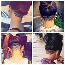 This badass yet feminine look features hair which is shaved at one side with remaining length flicked over in the the easiest haircut to maintain for women is the bob and lob haircuts. Hairstyle Shaved Back Of Head For Woman Designed Hair For Woman Hair Styles Undercut Hairstyles Undercut Hair Designs