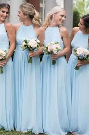 Shopping for a wedding dress on a budget? Cheap Chiffon High Neck Light Sky Blue Simple Long Bridesmaid Dresses Ombreprom Co Uk