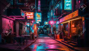 The Neon Lit Chinese Lanterns Illuminate The Vibrant Nightlife Scene  Generated By Artificial Intelligence Stock Photo, Picture and Royalty Free  Image. Image 205006029.