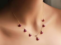 Ruby Necklace Goldfilled Wire Wrapped Red Gemstone Delicate Cascading Necklace Gold Jewellery Design Necklaces Jewelry Design Necklace Gold Jewelry Fashion