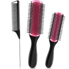 Hair brush,hair brushes for women men kids,natural wooden paddle detangler brush and small travel styling brush set for curly thick thin fine wet dry hair detangling smoothing massaging blowdrying $15.99 $ 15. Buy 3 Pieces Hair Brush Comb Set 9 Row Cushion Nylon Bristle Curly Hair Detangling Styling Brush 5 Row Travel Hair Brush And Rat Tail Comb Barber Styling Comb Pink Online In Germany B08vrm976f