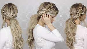 Simple Summer Hairstyles Half Up Half Down Pull Through Braid Fishtail Braid Youtube Ponytail Tutorial Medium Hair Styles Ponytail Hairstyles Easy