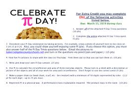 It is great for the week of pi day. Pi Day Extra Credit Millpond Math