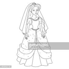 Smiling pokemon coloring pages for kids 1478741. Beautiful Bride Gentle Princess In Wedding Dress Coloring Book Page Clipart Image