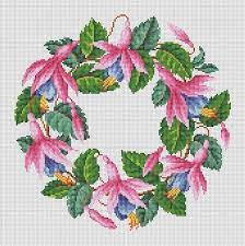 Antique Fuchsia Flowers Wreath In 2 Colors Pink And Orange Etsy Cross Stitch Cross Stitch Flowers Cross Stitch Patterns Flowers