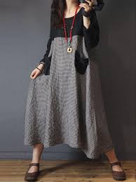 Risultati immagini per banggood Women Long Sleeve Plaid Patchwork Vintage Casual Midi Shirt Dress